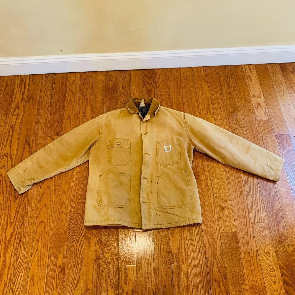 Vintage Distressed Carhartt Blanket Lined Chore Jacket Coat Size Large - Picture 2 of 16